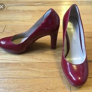 Franco Sarto red patent pumps